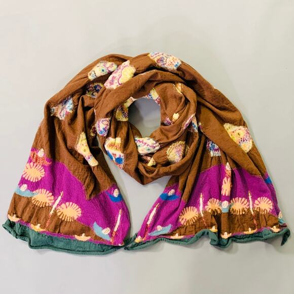 KAPITAL Brown Multi Color Sugar Skull Wool Scarf - Picture 2 of 9